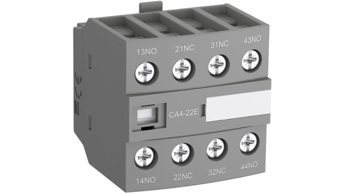 ABB 辅助触点, 4个触点, 3 常闭 + 1 常开, 6 A, 600 V 直流、690 V 交流, 正面安装, 螺钉接端, CA4系列