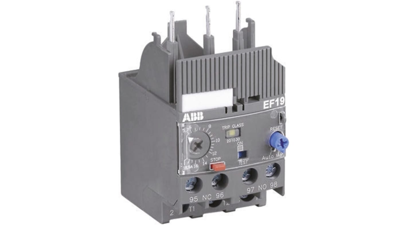 ABB EF19 Overload Relay 1NO + 1NC, 1.9 → 6.3 A F.L.C, 6.3 A Contact Rating, 83 W, 3P, AF Range