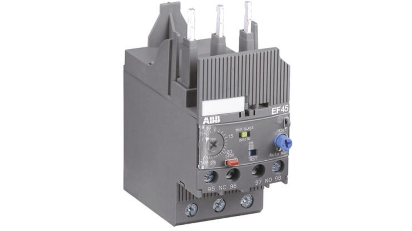 ABB 0.304 W自动复位电子过载继电器, 690 V ac电源, 触点18.9 A, 1 常开 + 1 常闭, 3P, E16系列