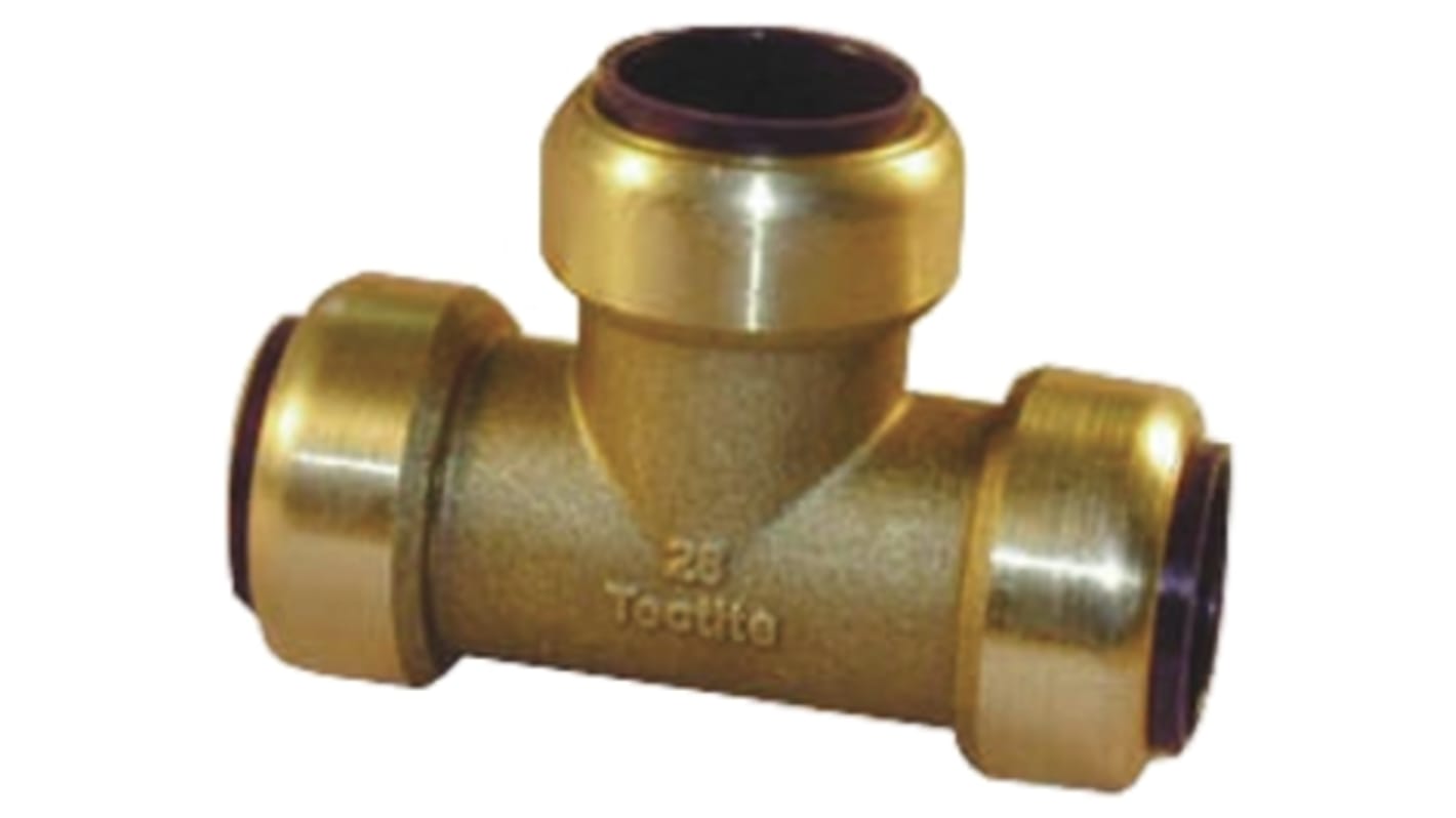 Pegler Yorkshire Brass Pipe Fitting, Tee Push Fit Equal Tee, Female to Female 22mm