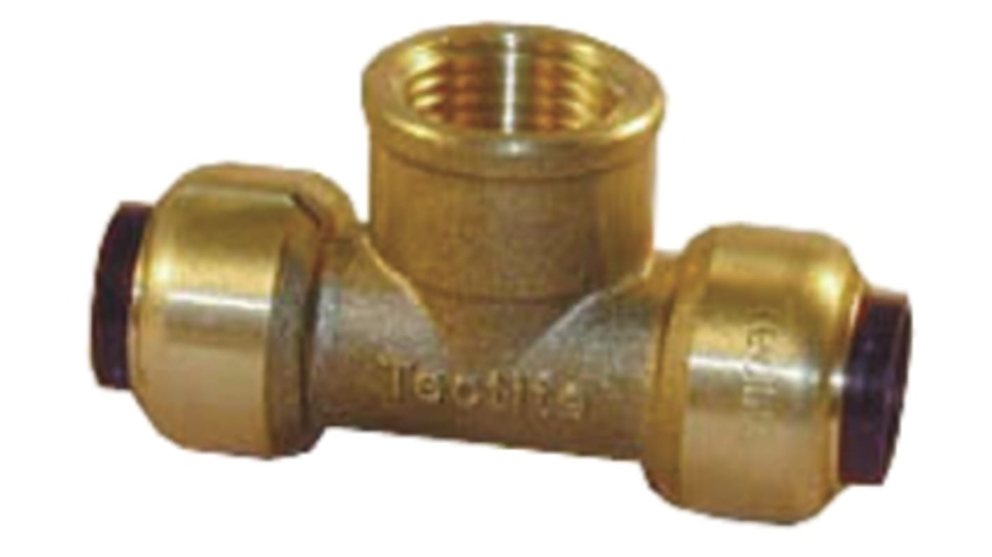 Pegler Yorkshire Brass Pipe Fitting, Tee Push Fit Branch Tee, Female 1/2in to Female 15mm