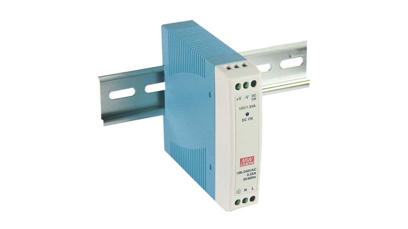 MEAN WELL MDR Switched Mode DIN Rail Power Supply, 85 → 264V ac ac Input, 5V dc dc Output, 2A Output, 10W