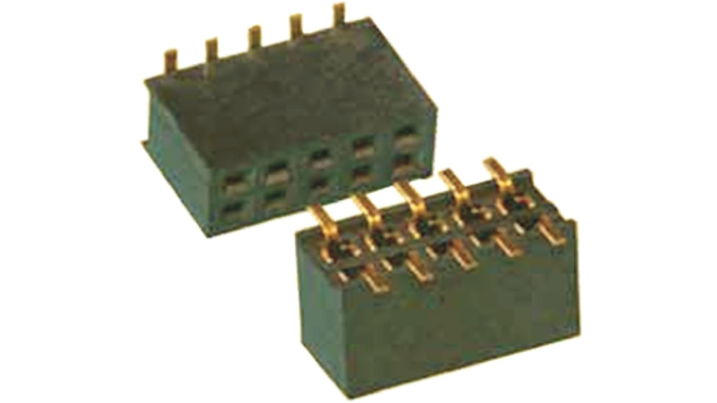 Amphenol ICC MINITEK Series Straight Surface Mount PCB Socket, 10-Contact, 2-Row, 1.27mm Pitch, Solder Termination