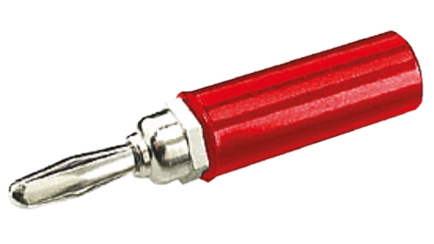 Mueller Electric Red Male Banana Plug, 4 mm Connector, 15A, Nickel Plating