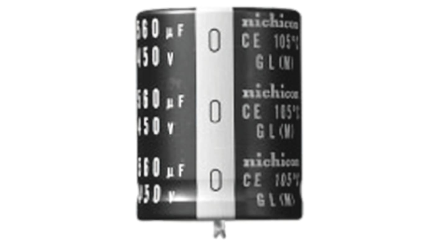 Nichicon GL Snap-In Aluminium-Elektrolyt Kondensator 220μF ±20% / 450V dc, Ø 30mm x 25mm, bis 105°C