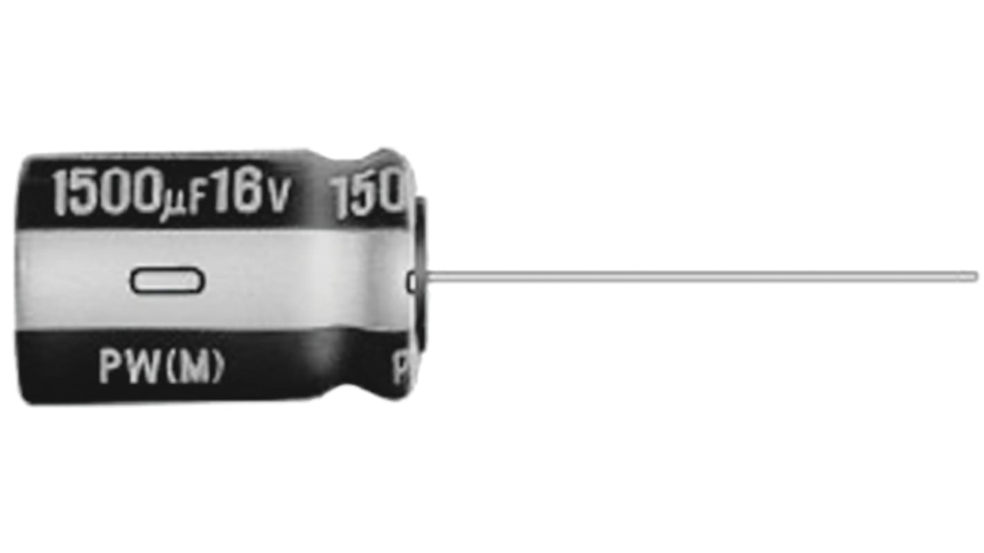 Nichicon 2200μF Aluminium Electrolytic Capacitor 16V dc, Radial, Through Hole - UPW1C222MHD