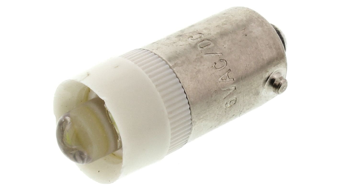 JKL Components LED指示灯泡, 白色, BA9s灯座, Φ9.6mm, 24mm长, 6V 交流/直流, 20mA, 13000mcd