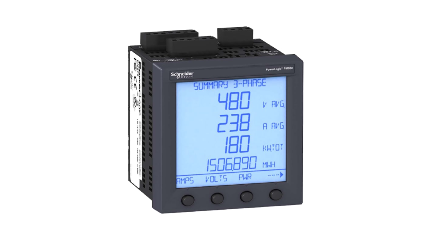 Medidor de energía Schneider Electric serie PM850, display LCD, con 8 dígitos, precisión ±0,5%, 3 fases, dim. 92mm x