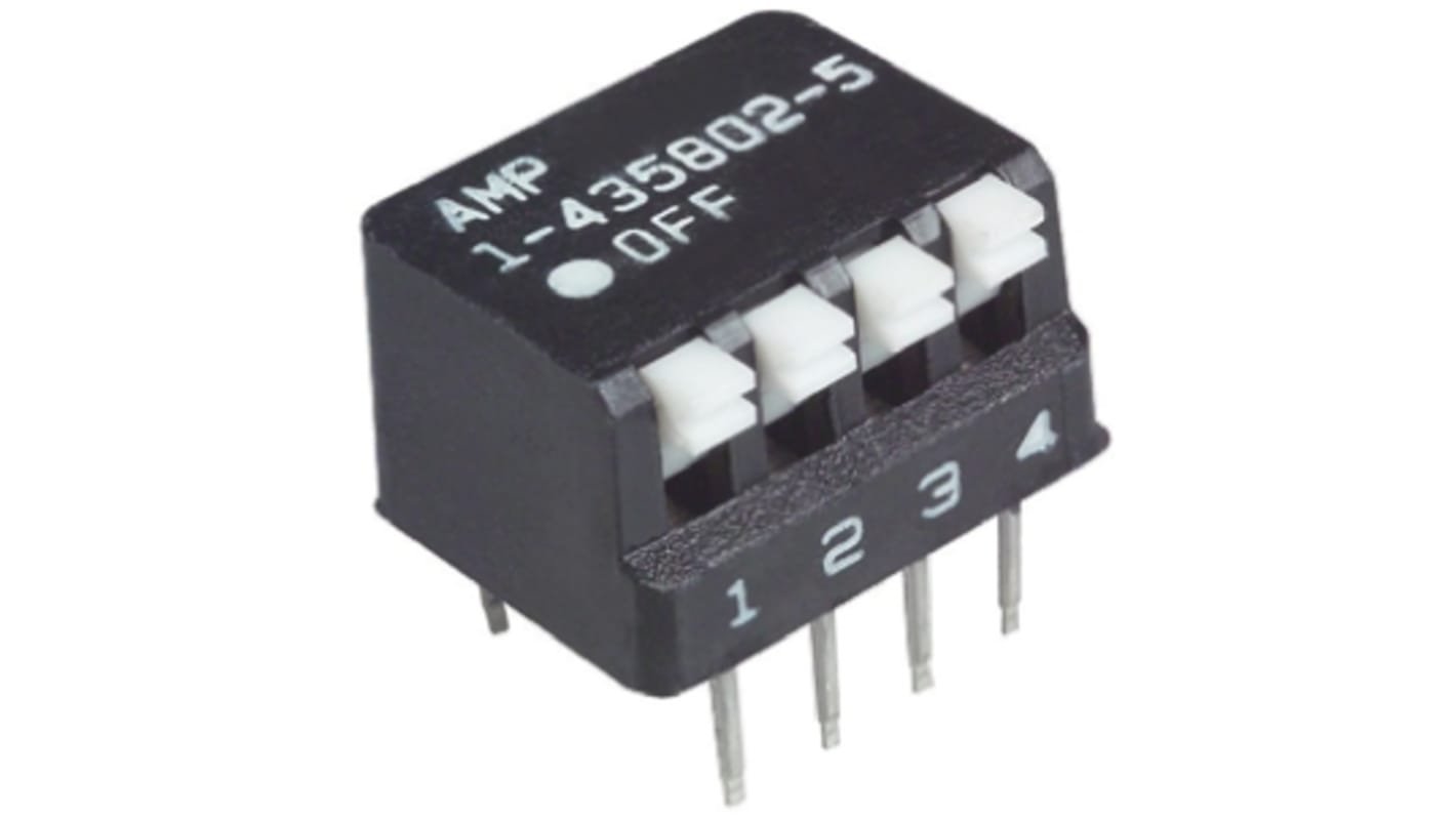 TE Connectivity 4 Way Through Hole DIP Switch SPST, Piano Actuator