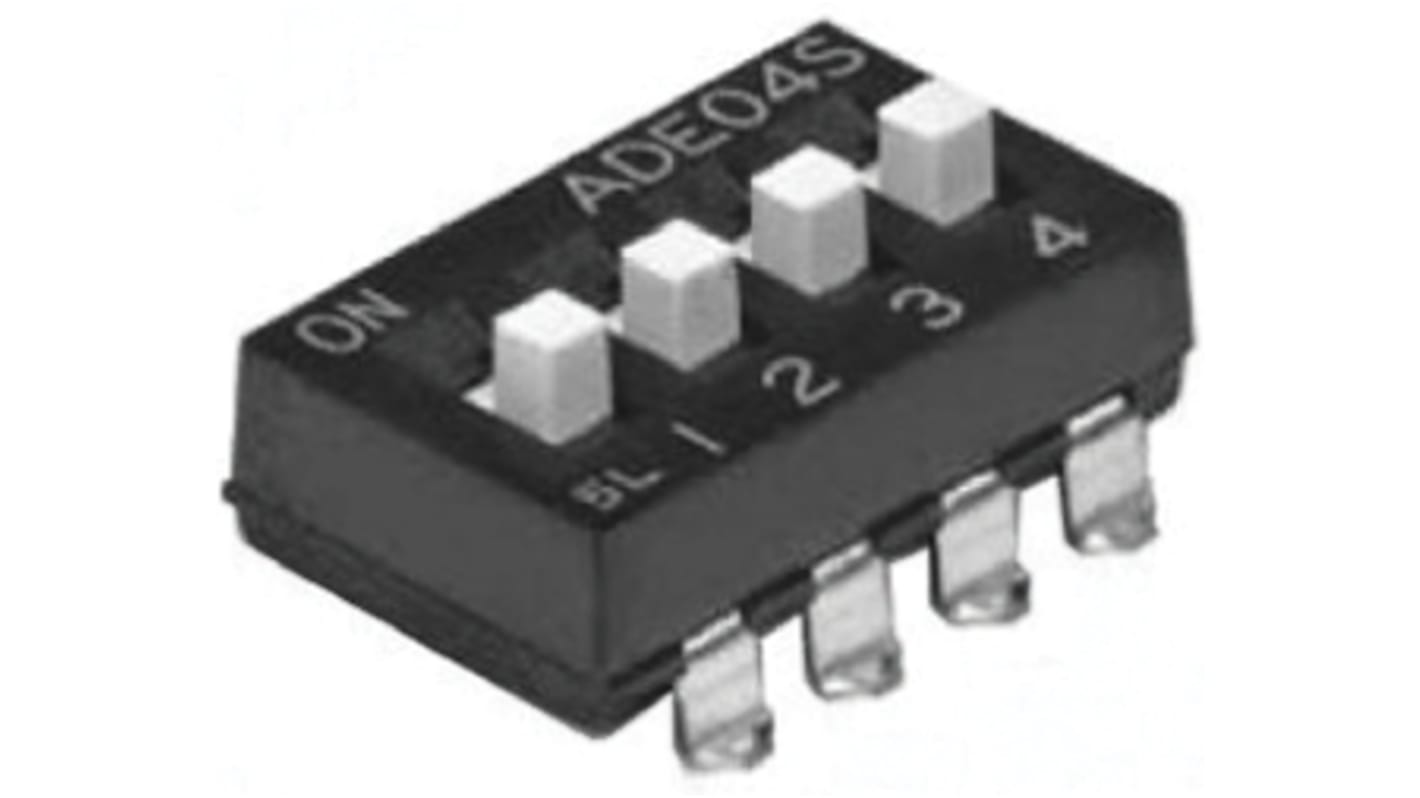 Interruptor DIP, SPST, Montaje en orificio pasante, Actuador Deslizante, 100 mA a 24 V dc, 8 vías, -30 → +85°C