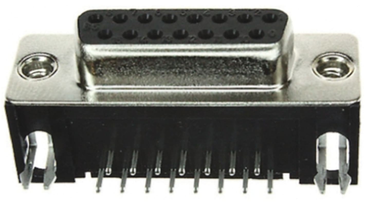 TE Connectivity Amplimite HD-20 15 Way Right Angle Through Hole PCB D-sub Connector Socket, 2.77mm Pitch, with 4-40