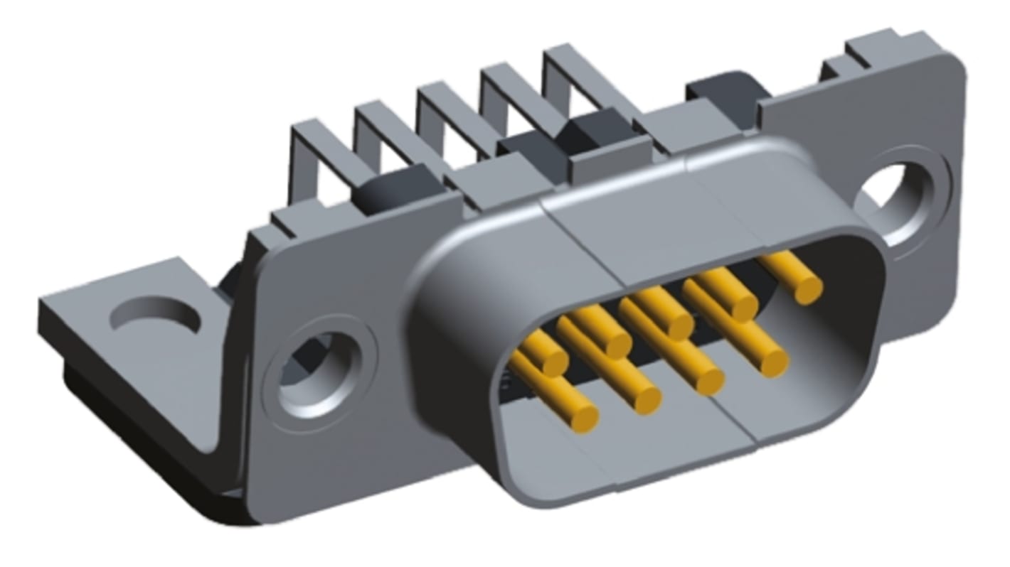 TE Connectivity Amplimite HD-20 9 Way Right Angle Through Hole D-sub Connector Plug, 2.74mm Pitch, with Mounting Hole