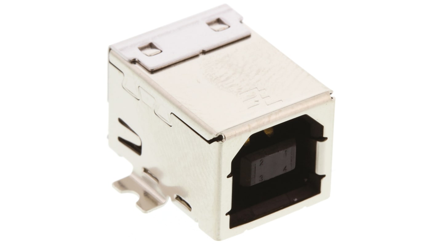 TE Connectivity Right Angle, SMT, Socket- Single Port Type B USB Connector