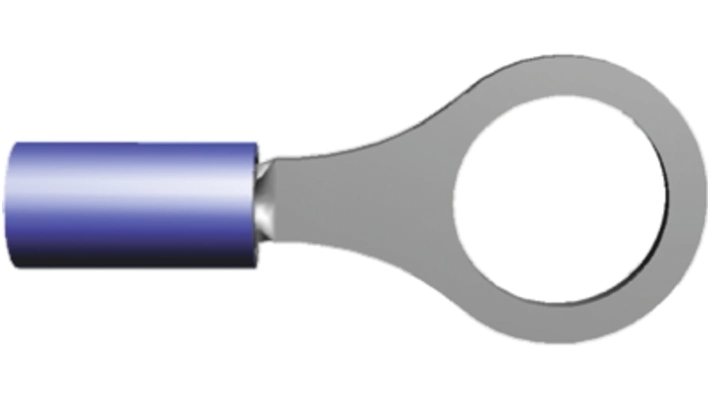 TE Connectivity, PIDG Insulated Ring Terminal, M5 Stud Size, 1mm² to 2.6mm² Wire Size, Blue