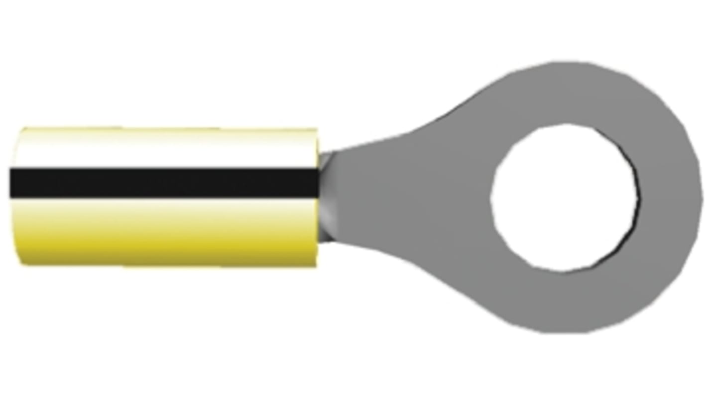 TE Connectivity, PIDG Insulated Crimp Ring Terminal, M8 Stud Size, 1mm² to 2.6mm² Wire Size, Black, Yellow