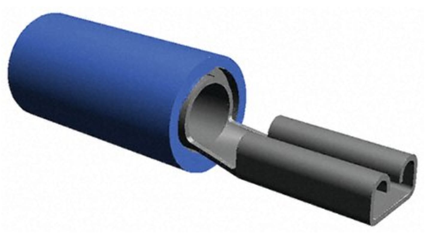 TE Connectivity PIDG FASTON .110 Blue Insulated Female Spade Connector, Receptacle, 2.79 x 0.79mm Tab Size, 1.5mm² to