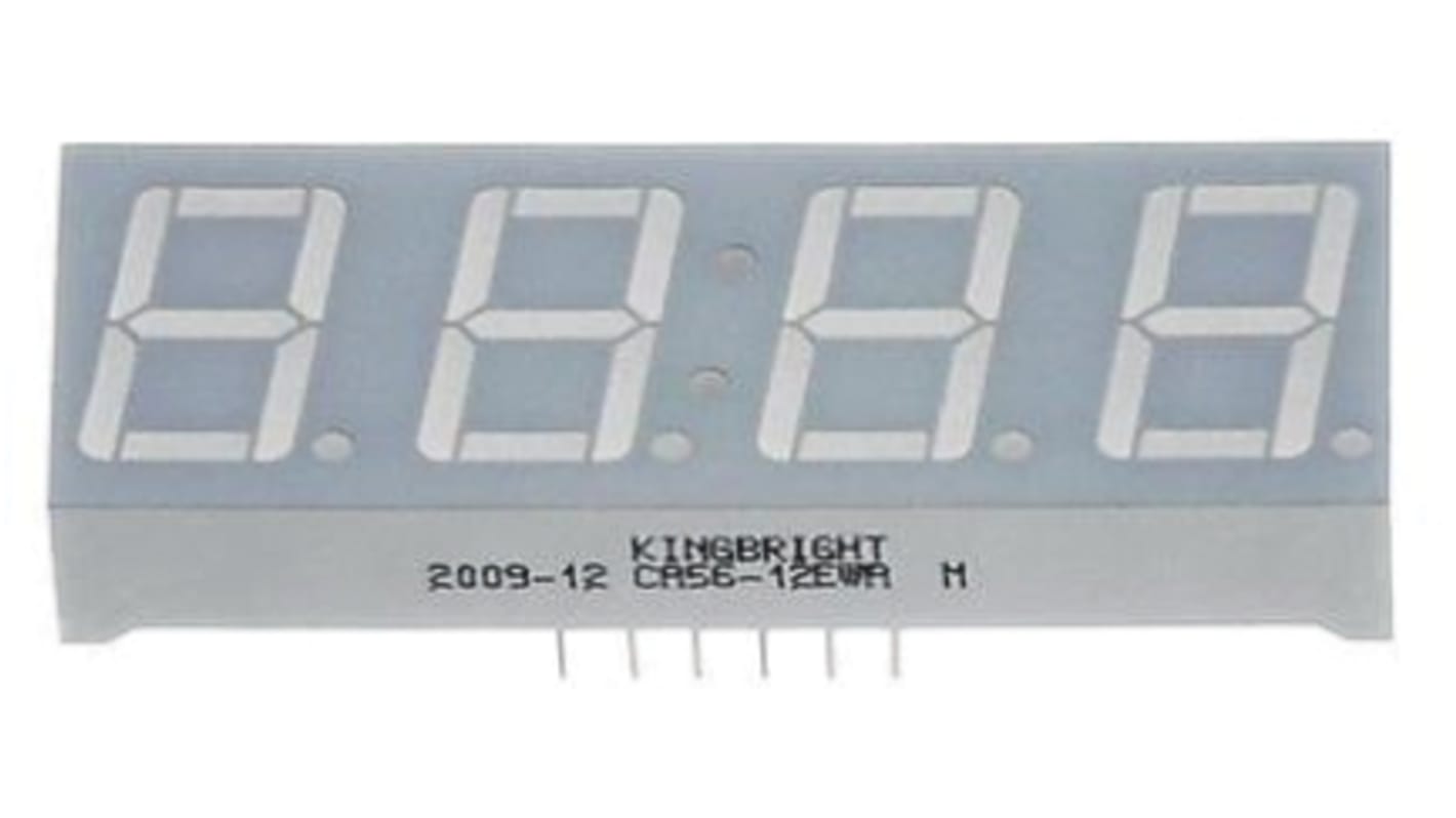 Kingbright LED-Anzeige 7-Segment 4-Digit, Rot 630 nm Zeichenbreite 8mm Zeichenhöhe 14.2mm THT