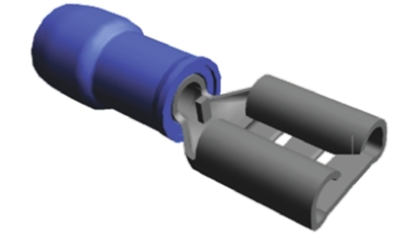 TE Connectivity PIDG FASTON .250 Blue Insulated Female Spade Connector, Receptacle, 6.35 x 0.81mm Tab Size, 1.3mm² to