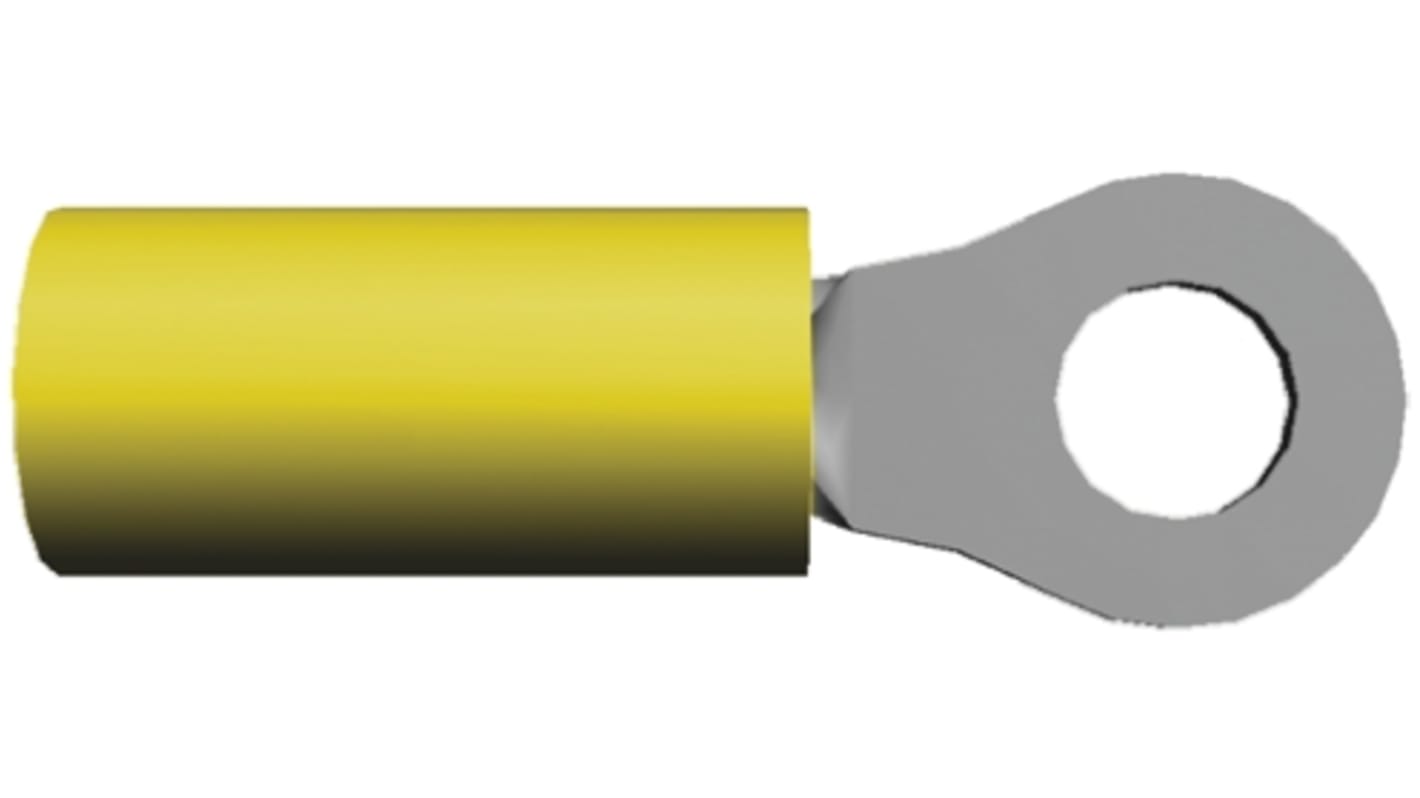 TE Connectivity, PIDG Insulated Ring Terminal, M4 Stud Size, 2.6mm² to 6.6mm² Wire Size, Yellow