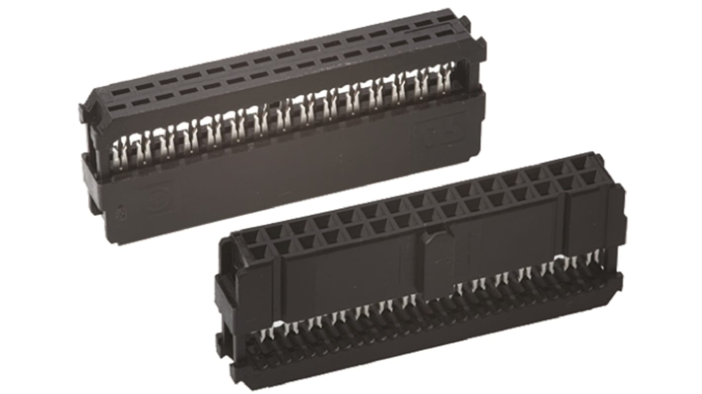 TE Connectivity IDC连接器, 母座, 30p, 2.54mm间距, 2排, 电缆安装, IDC端接, 直角, AMP-LATCH Novo系列