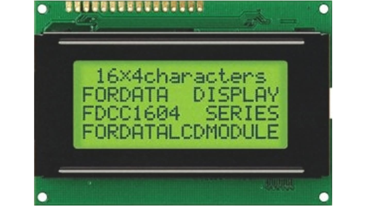 Fordata FDCC1604A-FLYYBW-51SE Alphanumeric LCD Display, Yellow on Green, 4 Rows by 16 Characters, Transflective