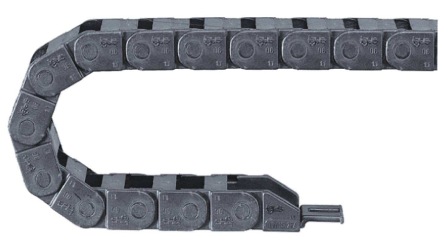 Igus 6, e-chain Black Cable Chain - Flexible Slot, W37 mm x D10.5mm, L1m, 28 mm Min. Bend Radius, Igumid G