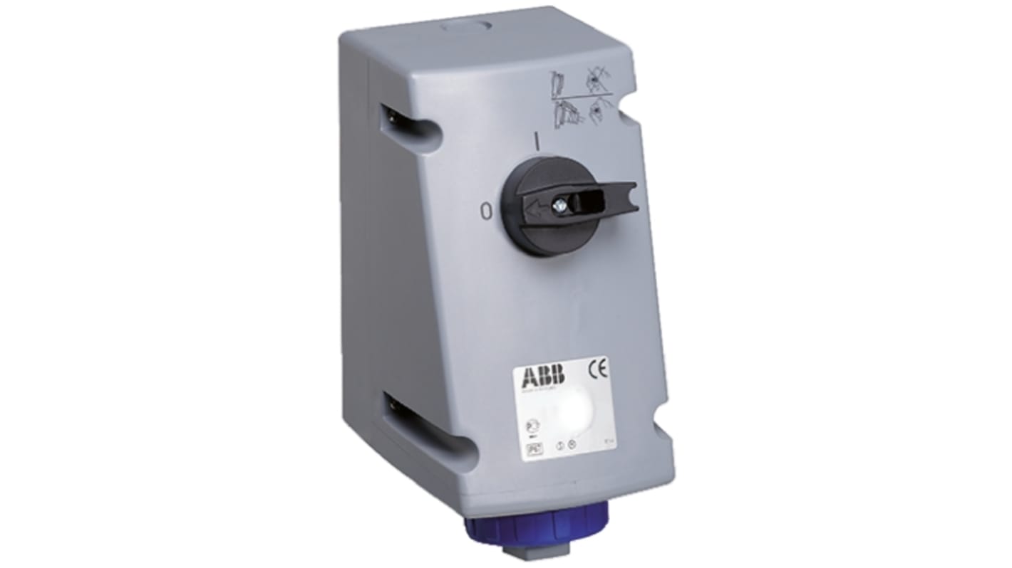 Connecteur Industriel Femelle 2P+E commutable Bleu IP67,250 V,16A Droit