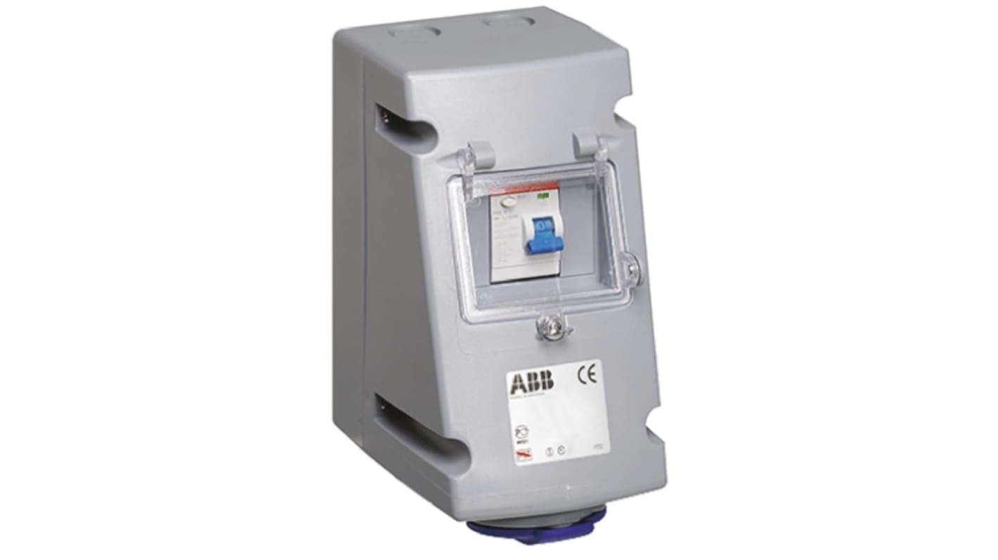 Amphenol Industrial, Critical & Safe IP44 Blue Wall Mount 2P + E RCD Industrial Power Connector Socket, Rated At 16A,