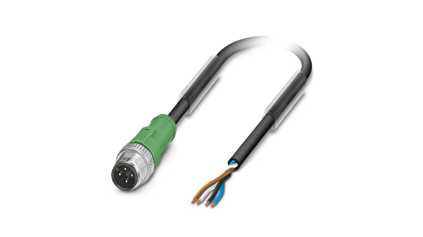 Cable de conexión Phoenix Contact, con. A M12 Macho, 4 polos, cod.: A, long. 3m, 250 V, 4 A, IP65, IP68, IP69K
