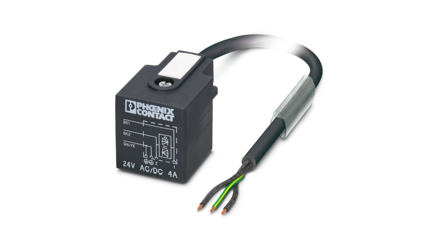 Phoenix Contact Straight Female 3 way DIN 43650 Form A to Unterminated Sensor Actuator Cable, 1.5m