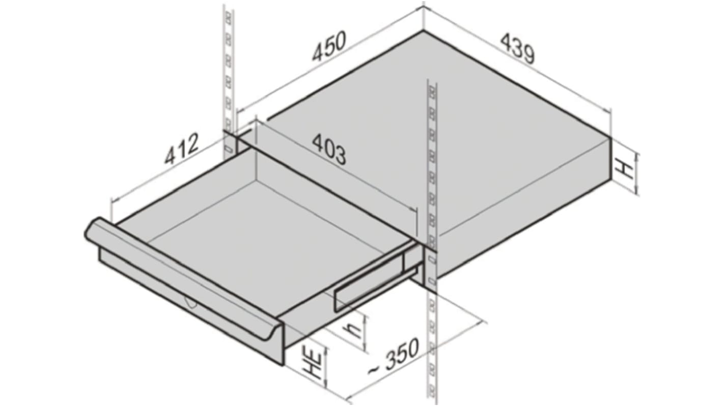 nVent SCHROFF Grey Drawer, 2U, 15kg Load