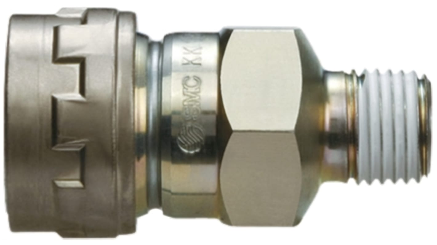 SMC Structural Steel Male Pneumatic Quick Connect Coupling, R 1/4 Male Threaded