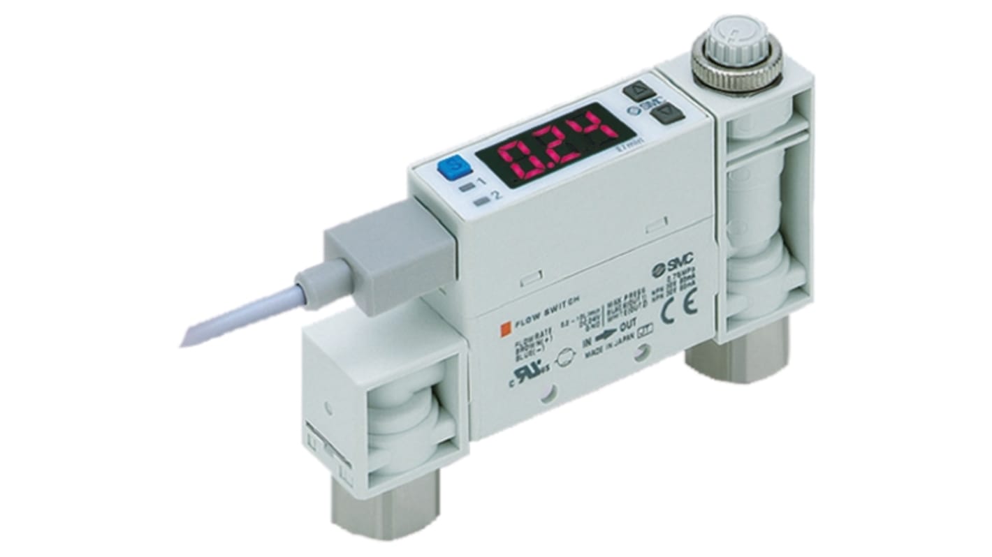 SMC Compact Mount Flow Controller, 0.5 → 25 L/min, PNP Output, 24 V dc, 6 mm Pipe
