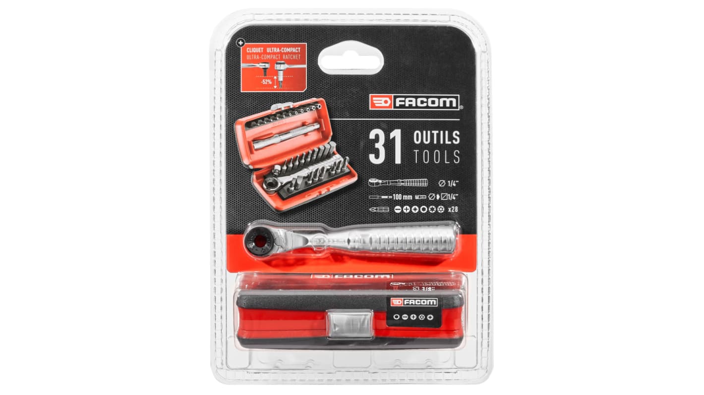 Facom Driver Bit Set 31 Pieces, Hexagon, Phillips, Pozidriv, Slotted, Torx