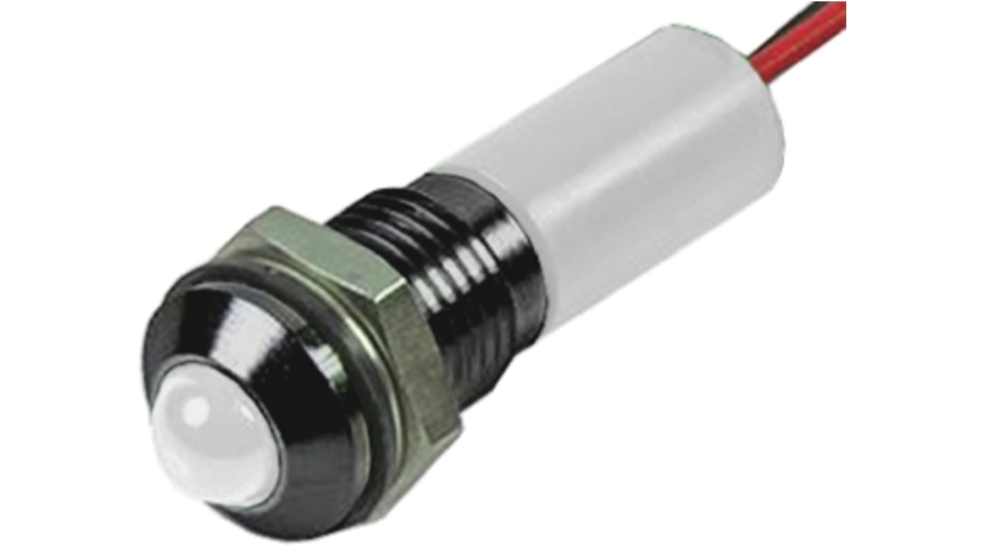 Indicatore da pannello RS PRO Bianco  a LED, 24V cc, IP67, Sporgente, foro da 6mm