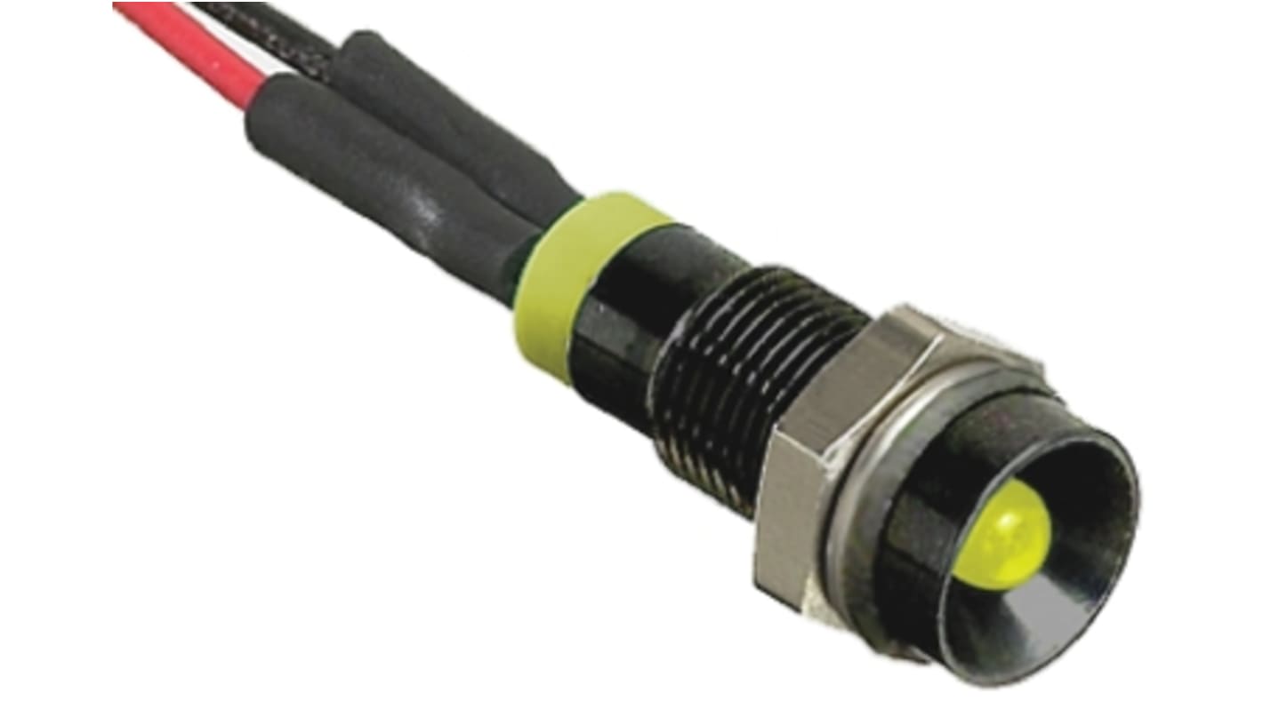 RS PRO Yellow Panel Mount Indicator, 2V dc, 6mm Mounting Hole Size, Lead Wires Termination, IP67