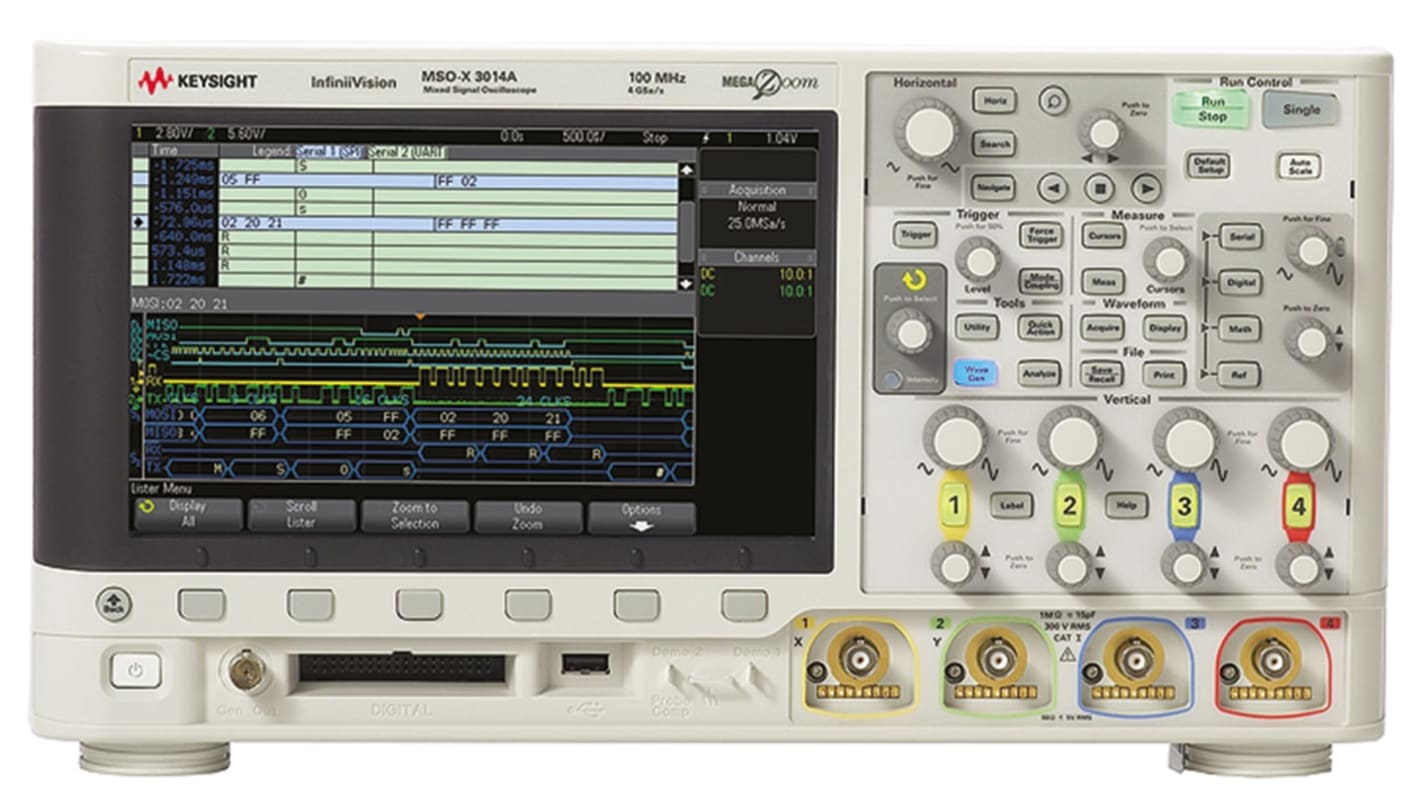 Keysight Technologies MSOX3014A InfiniiVision 3000A X Series, 100MHz Bench Oscilloscope, 4 Analogue Channels, 16