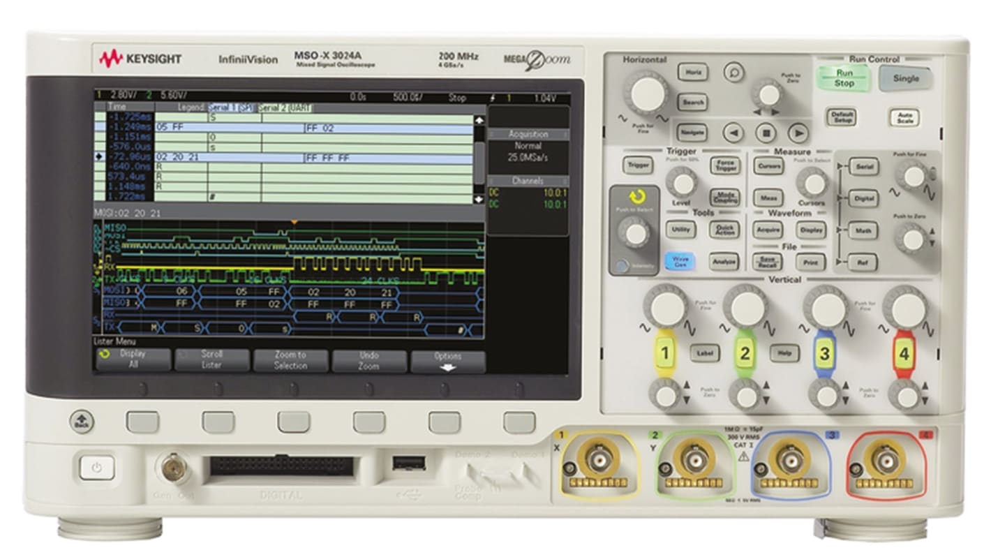 Keysight Technologies MSOX3024A InfiniiVision 3000A X Series, 200MHz Bench Oscilloscope, 4 Analogue Channels, 16