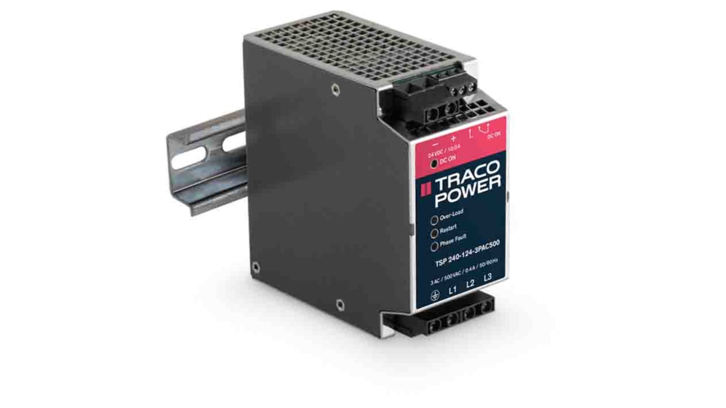 TRACOPOWER TSP Switch Mode DIN Rail Panel Mount Power Supply, 320 → 440V ac ac Input, 24V dc dc Output, 10A