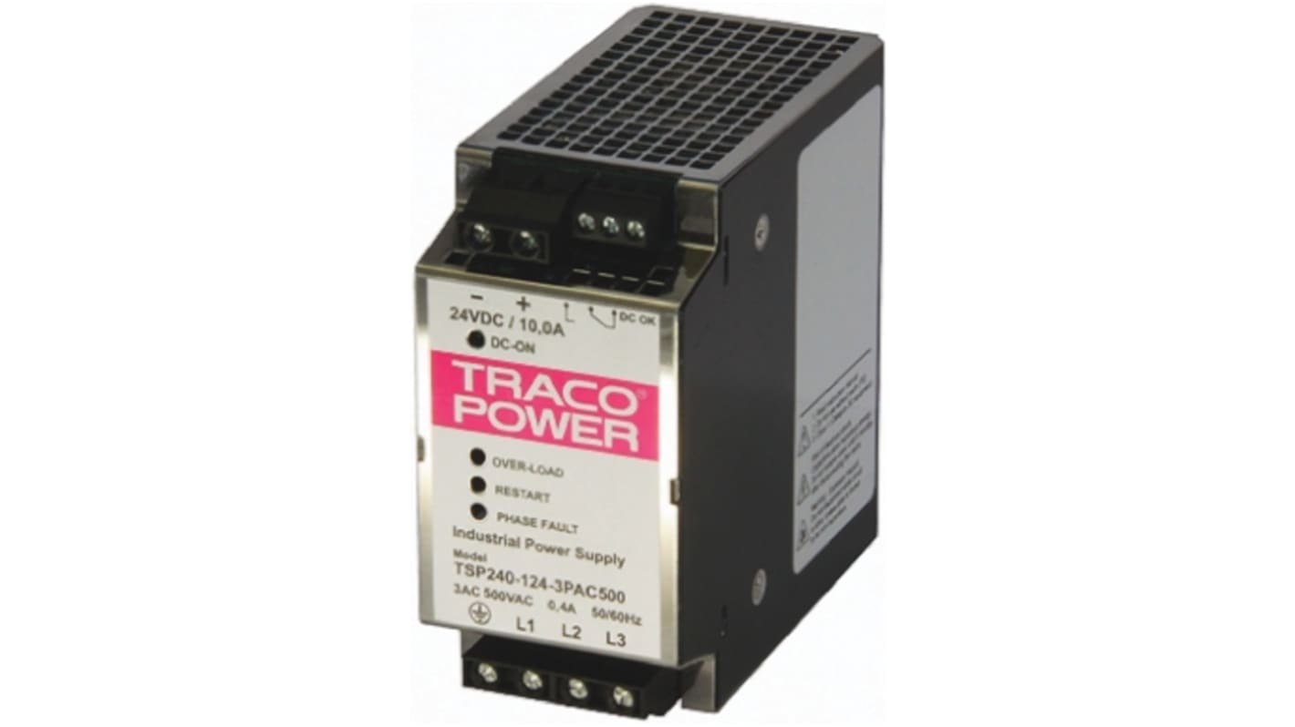TRACOPOWER TSP Switch Mode DIN Rail Panel Mount Power Supply, 400 → 550V ac ac Input, 24V dc dc Output, 10A
