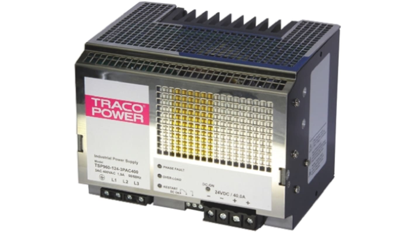 TRACOPOWER TSP Switch Mode DIN Rail Panel Mount Power Supply, 320 → 440V ac ac Input, 24V dc dc Output, 40A