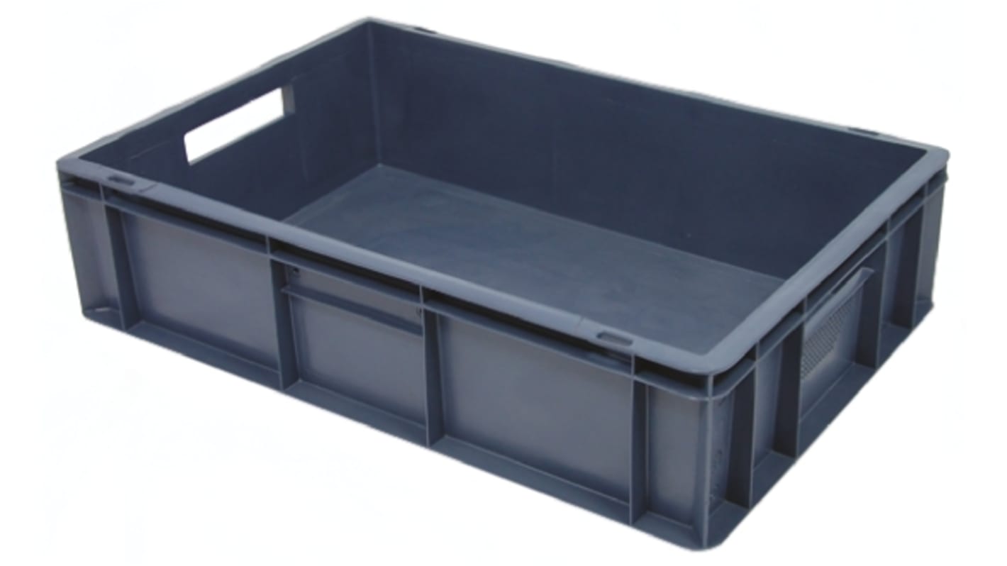 RS PRO 27L Grey PP Medium Euro Containers, 150mm x 400mm x 600mm