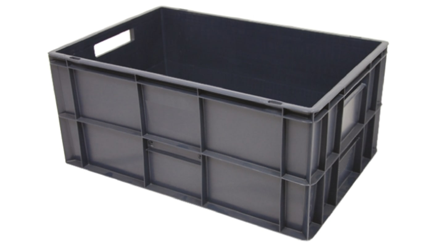 RS PRO 52L Grey PP Large Euro Containers, 600mm x 400mm x 270mm