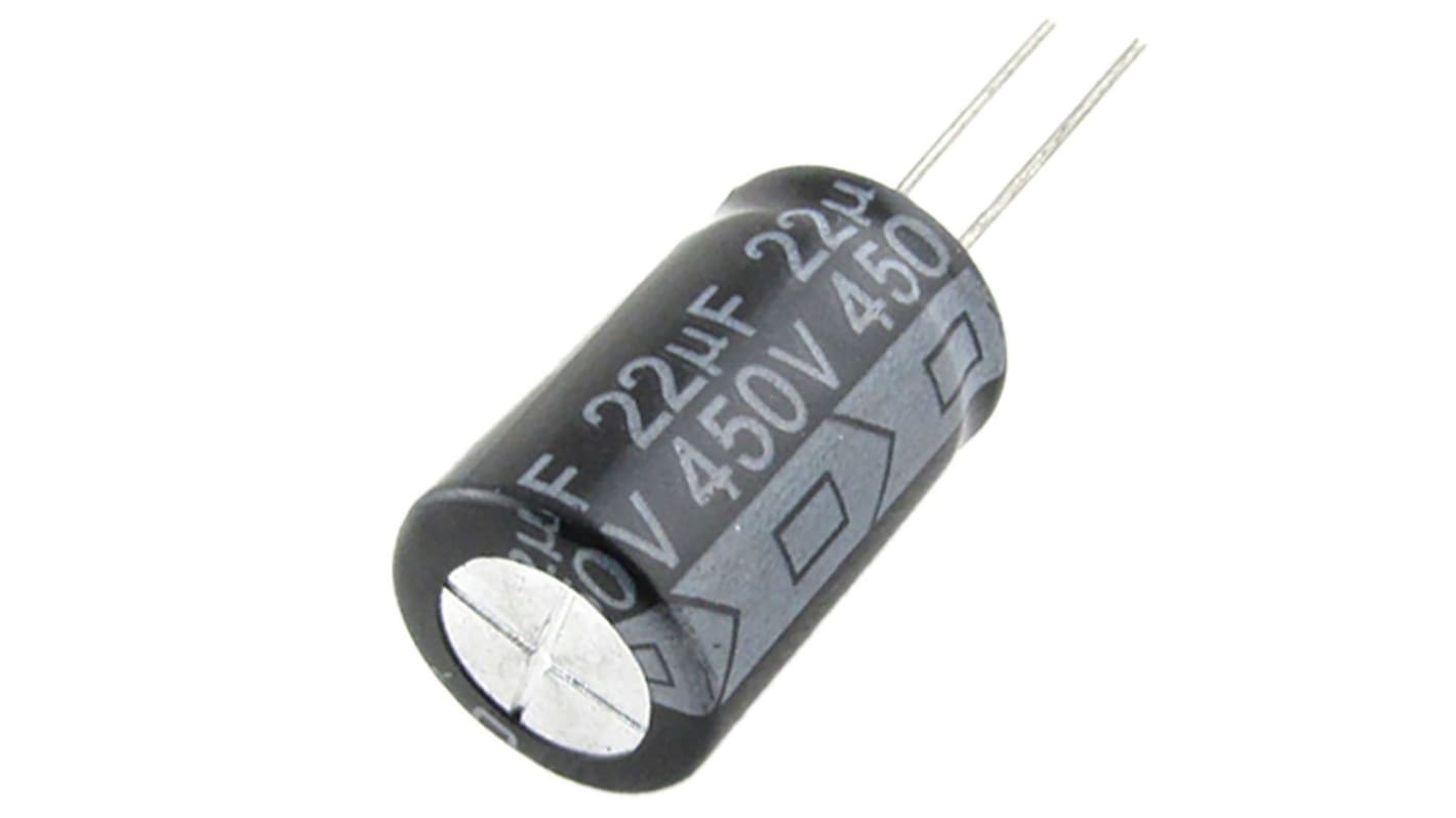 Rubycon 22μF Aluminium Electrolytic Capacitor 450V dc, Radial, Through Hole - 450BXC22MEFC16X20