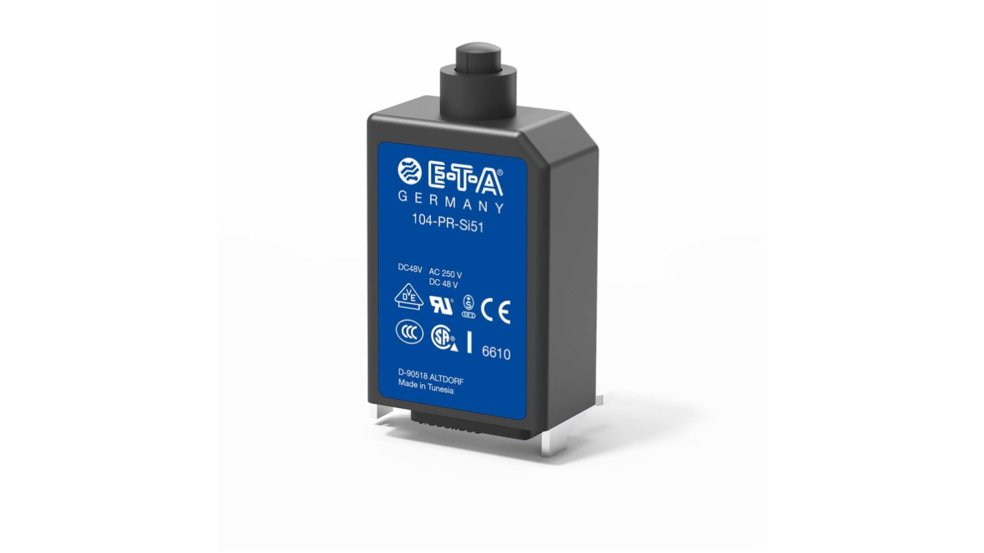 ETA Thermal Circuit Breaker - 104-PR  Single Pole 240V Voltage Rating PCB Mount, 800mA Current Rating