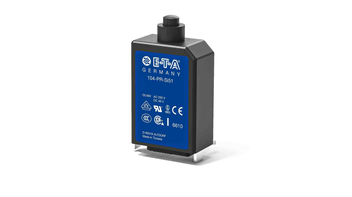 ETA Thermal Circuit Breaker - 104-PR  Single Pole 240V Voltage Rating PCB Mount, 6A Current Rating