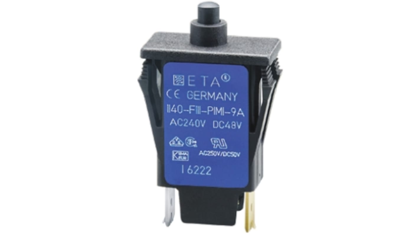 ETA Thermal Circuit Breaker - 1140-F  Single Pole 250V Voltage Rating Snap In, 10A Current Rating