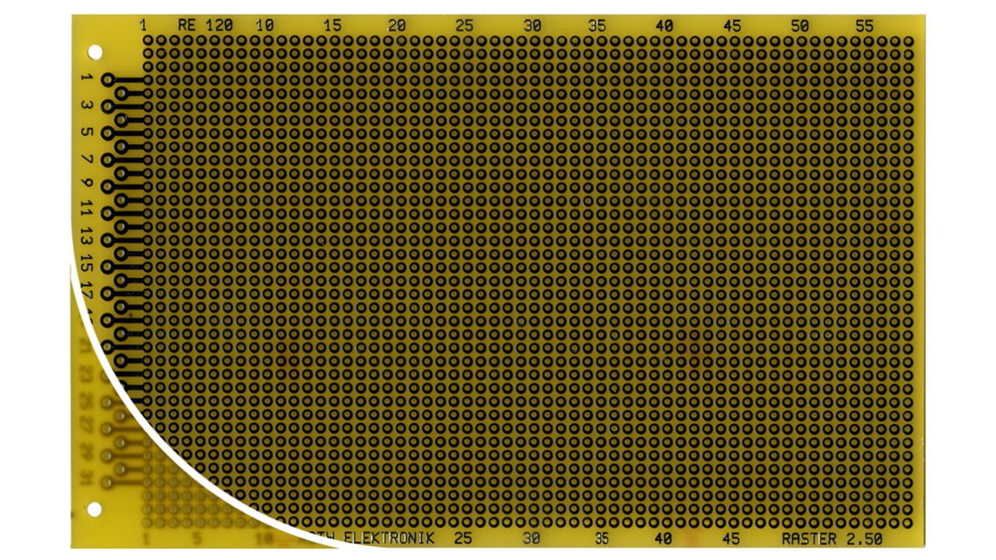 Roth Elektronik Lochrasterplatine 1, Raster 2.5 x 2.5mm, PCB-Bohrung 1mm 37 x 58, 160 x 100 x 1.5mm 1.5mm Epoxid