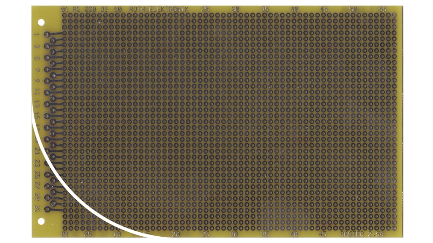 RE220-LFDS, Dobbeltsidet DIN 41617 Matrixkort FR4 med 37 x 58 1mm Huller, 2.54 x 2.54mm Hulafstand, 160 x 100 x 1.5mm