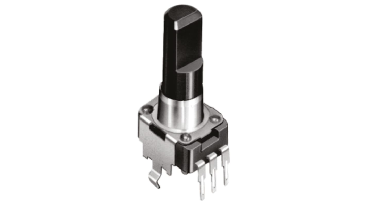 Alps Alpine 旋转电位器, 10kΩ, 0.05W, 6 mm轴径, ±20%容差, 面板, 通孔安装, 扁平轴执行器, RK09D系列